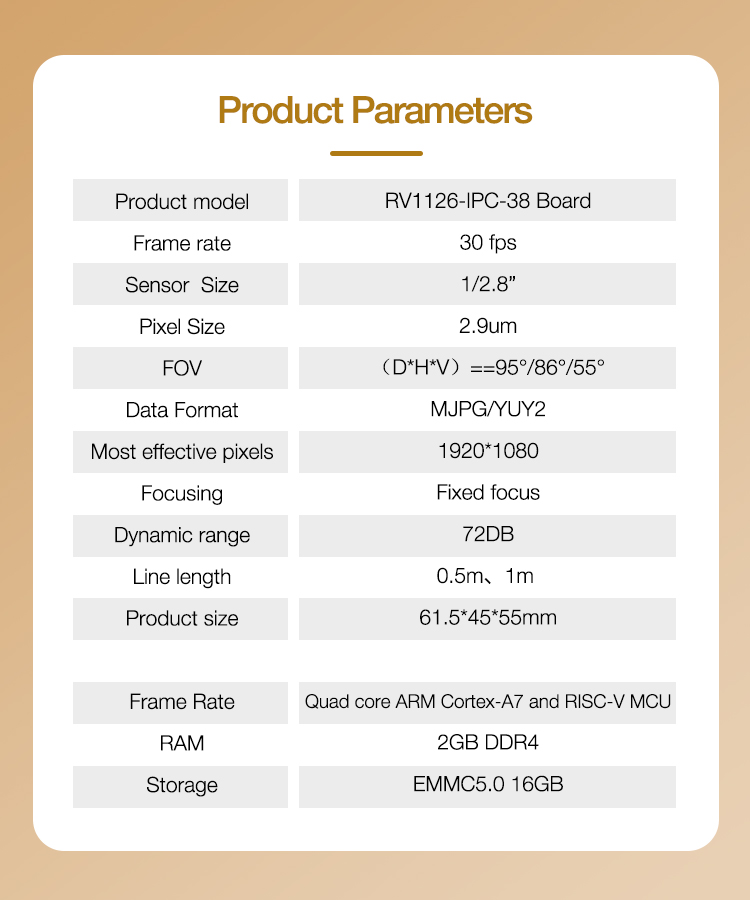 RV1126 Ƙananan Haske 1080P Module Kamara na hanyar sadarwa