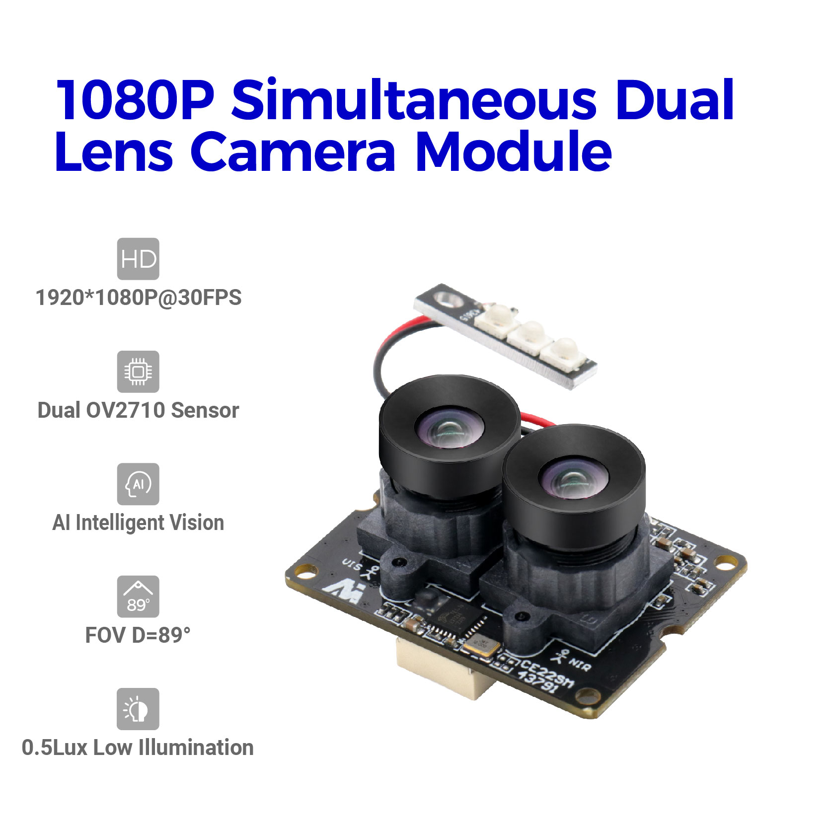OV2710 Low Light Dual Lens Lub Koob Yees Duab Module