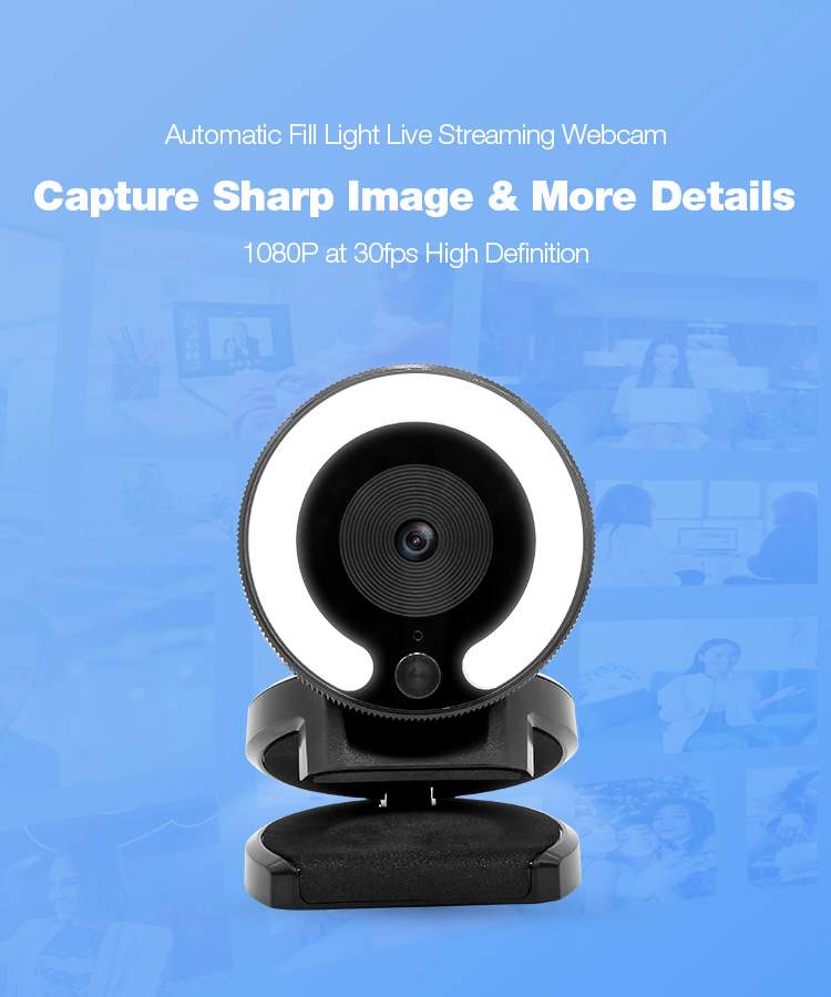 1080P AF-webkamera med ringlys og mikrofon