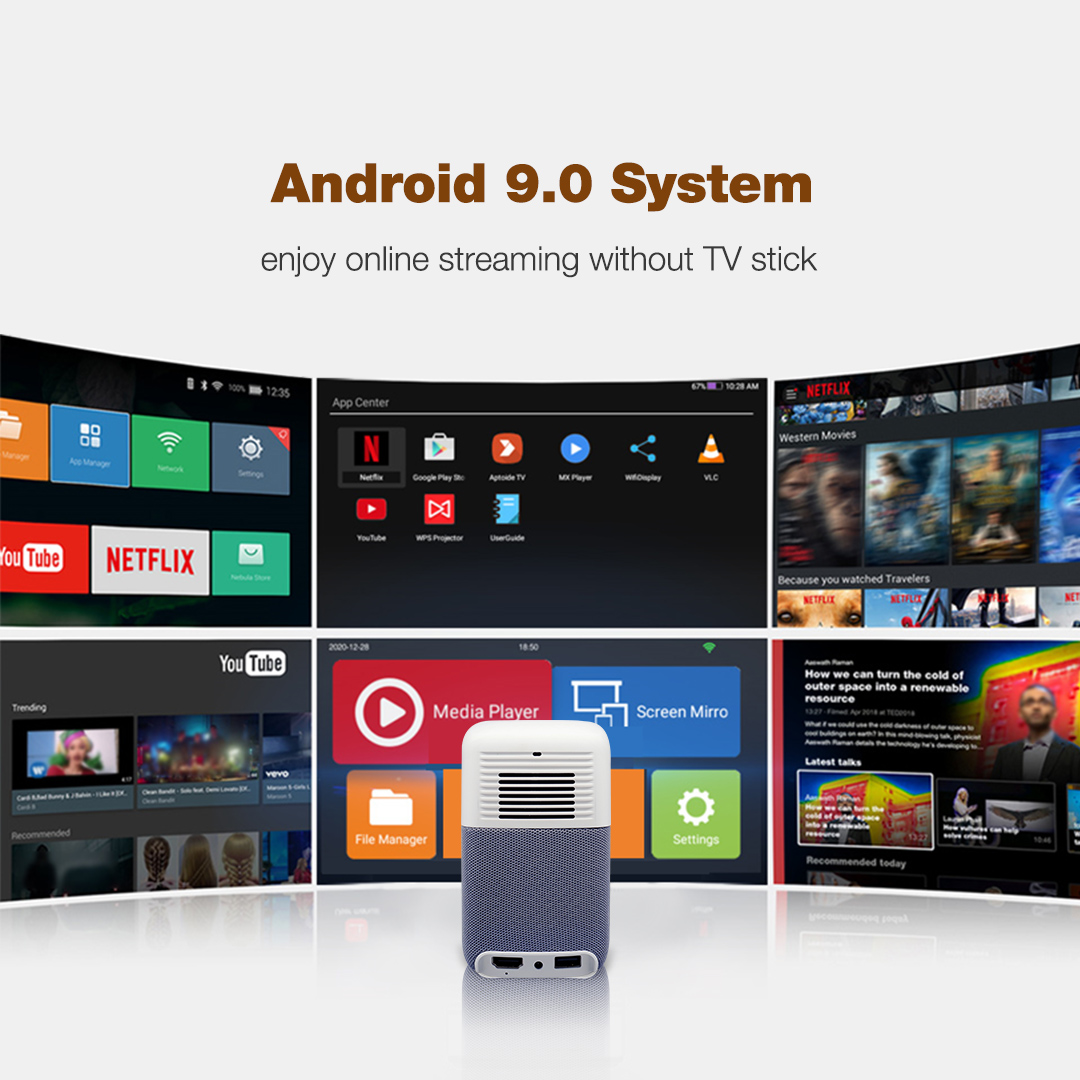 4K समर्थित Android 480P स्मार्ट पोर्टेबल प्रोजेक्टर