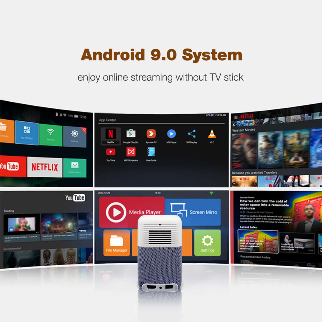 Gisuportahan sa 4K ang Android 480P Smart Portable Projector