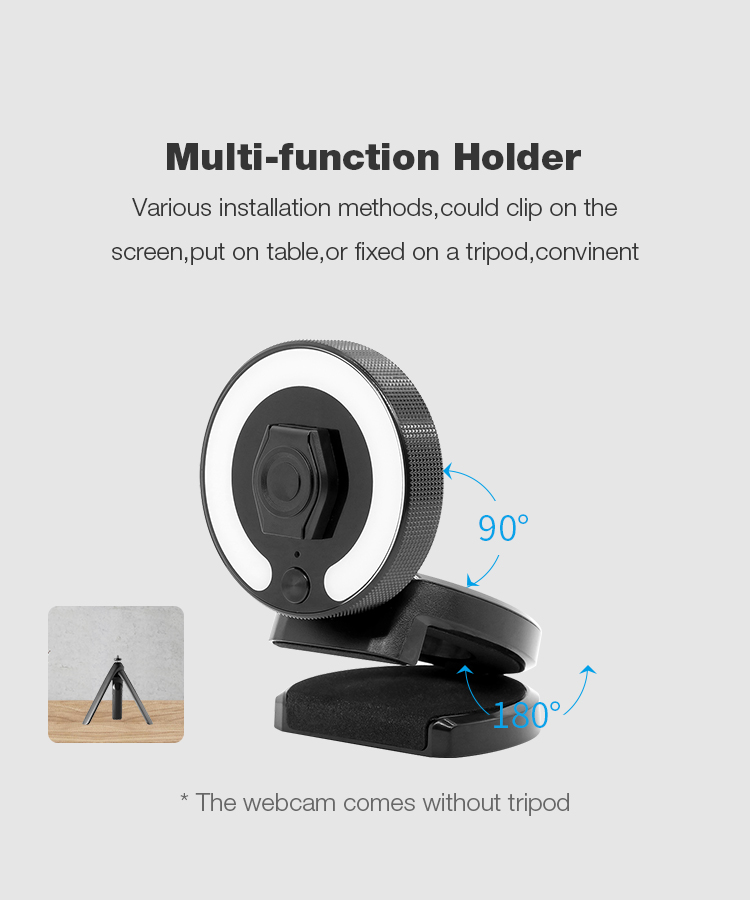 Webcam AF 1080P con luce anulare e microfono